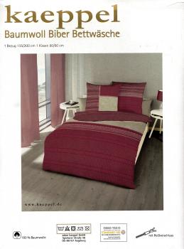 Kaeppel Biber Bettwäsche weinrot / grau - Streifen - 135 x 200 cm - Baumwolle